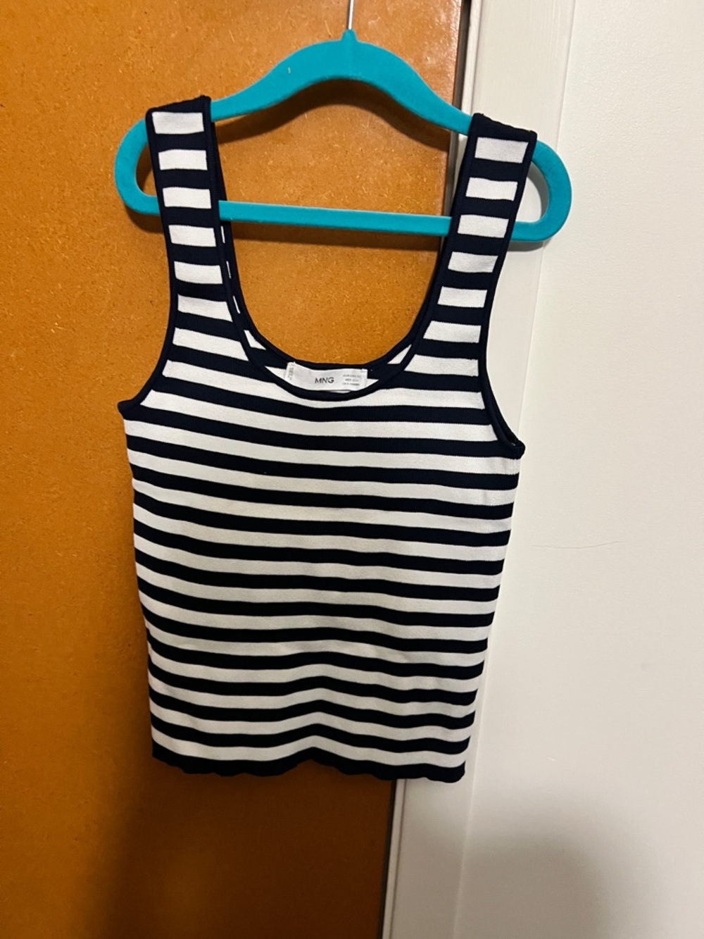 Mango Navy and White Striped Ribbed Tank
